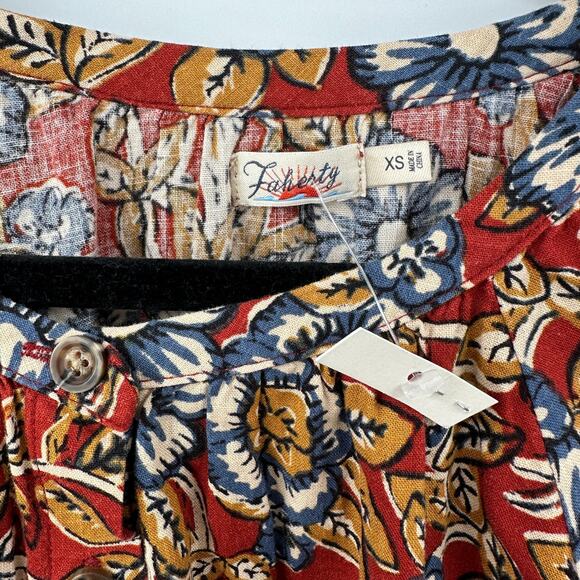 FAHERTY NWT Carmel LInen Blend Red Floral Tie Waist Dress // XS - Picture 8 of 15